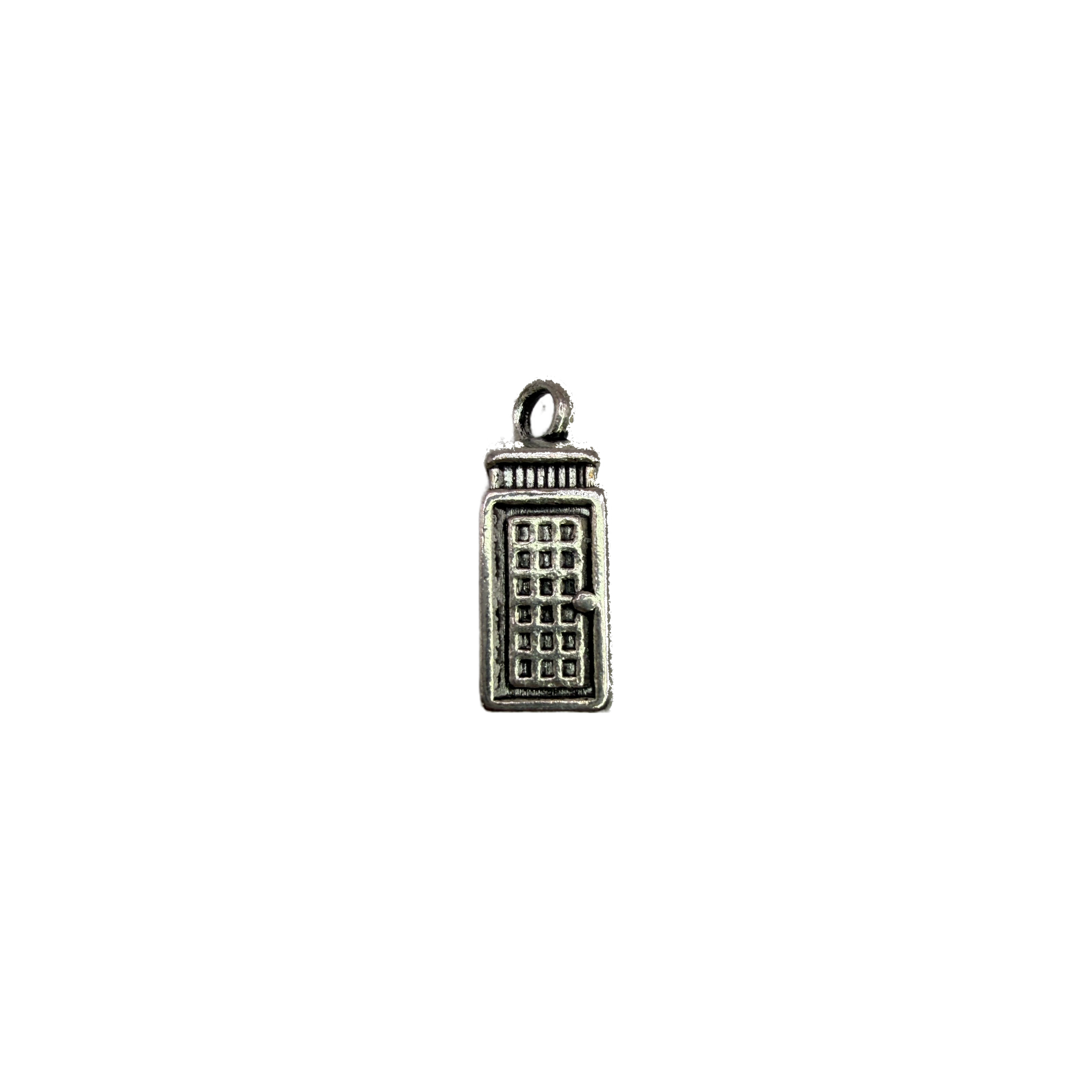 Antiqued silver panel door with windowpane grid