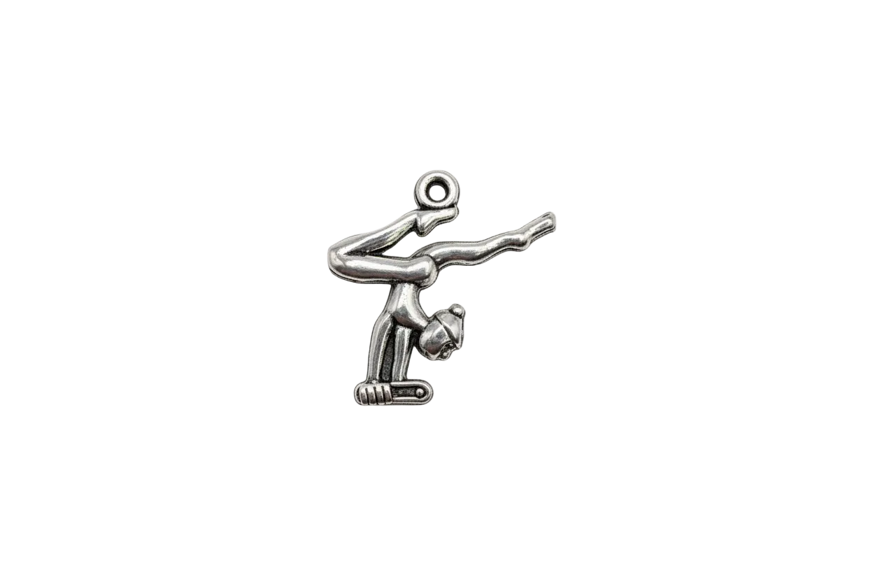 Silver gymnast figure in an inverted pose