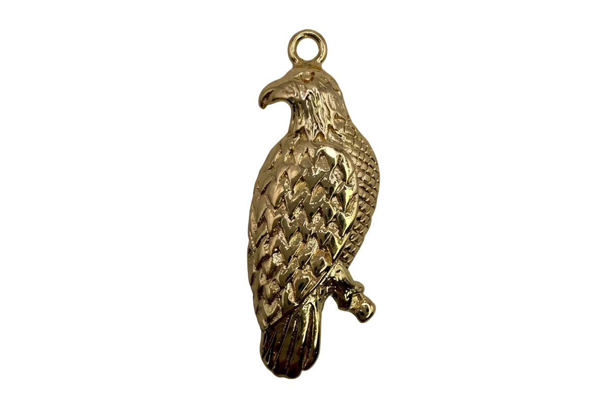 Gold-toned textured eagle with detailed feathers and perched silhouette