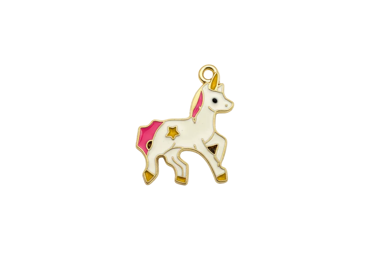 White unicorn with pink mane and gold star detail