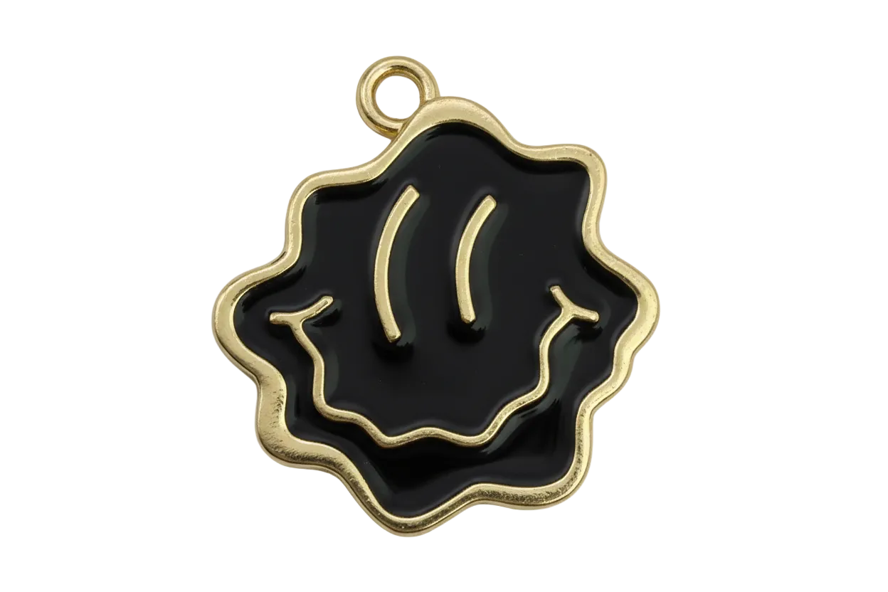Black enamel melting ghost face with gold outline
