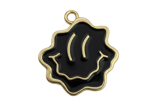 Black enamel melting ghost face with gold outline