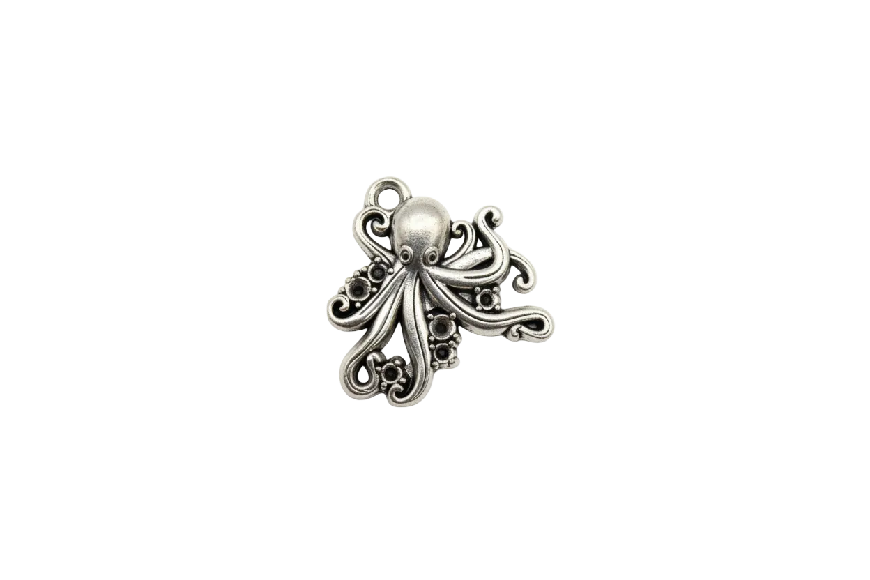 Antiqued silver octopus with swirling tentacles
