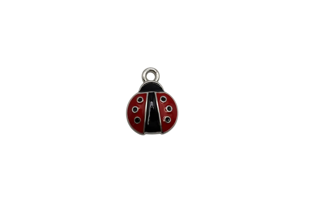Red and black enamel ladybug with silver outline