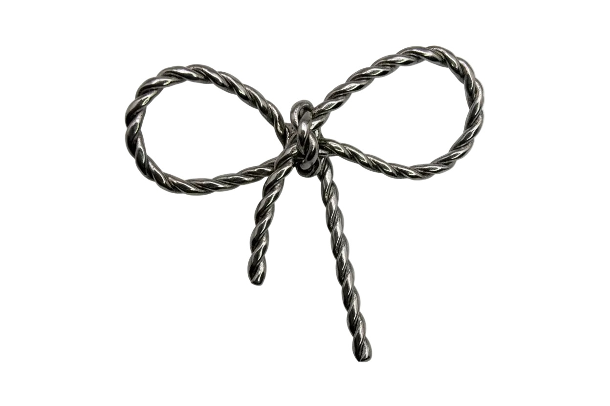 Twisted rope-texture ribbon bow in antique silver finish