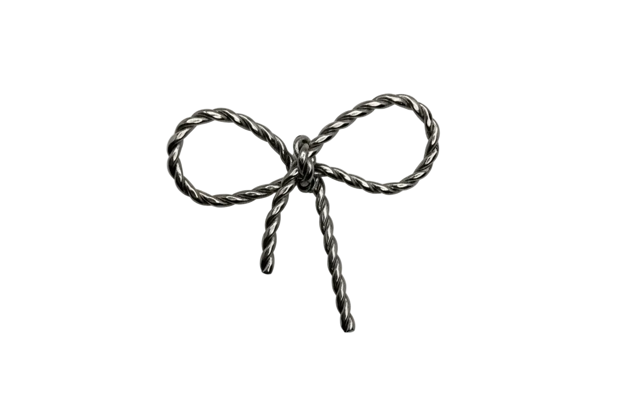 Rope-texture ribbon bow in antique silver