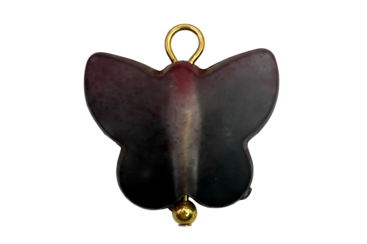 Smoky black butterfly charm with subtle burgundy gradient and polished gold accents