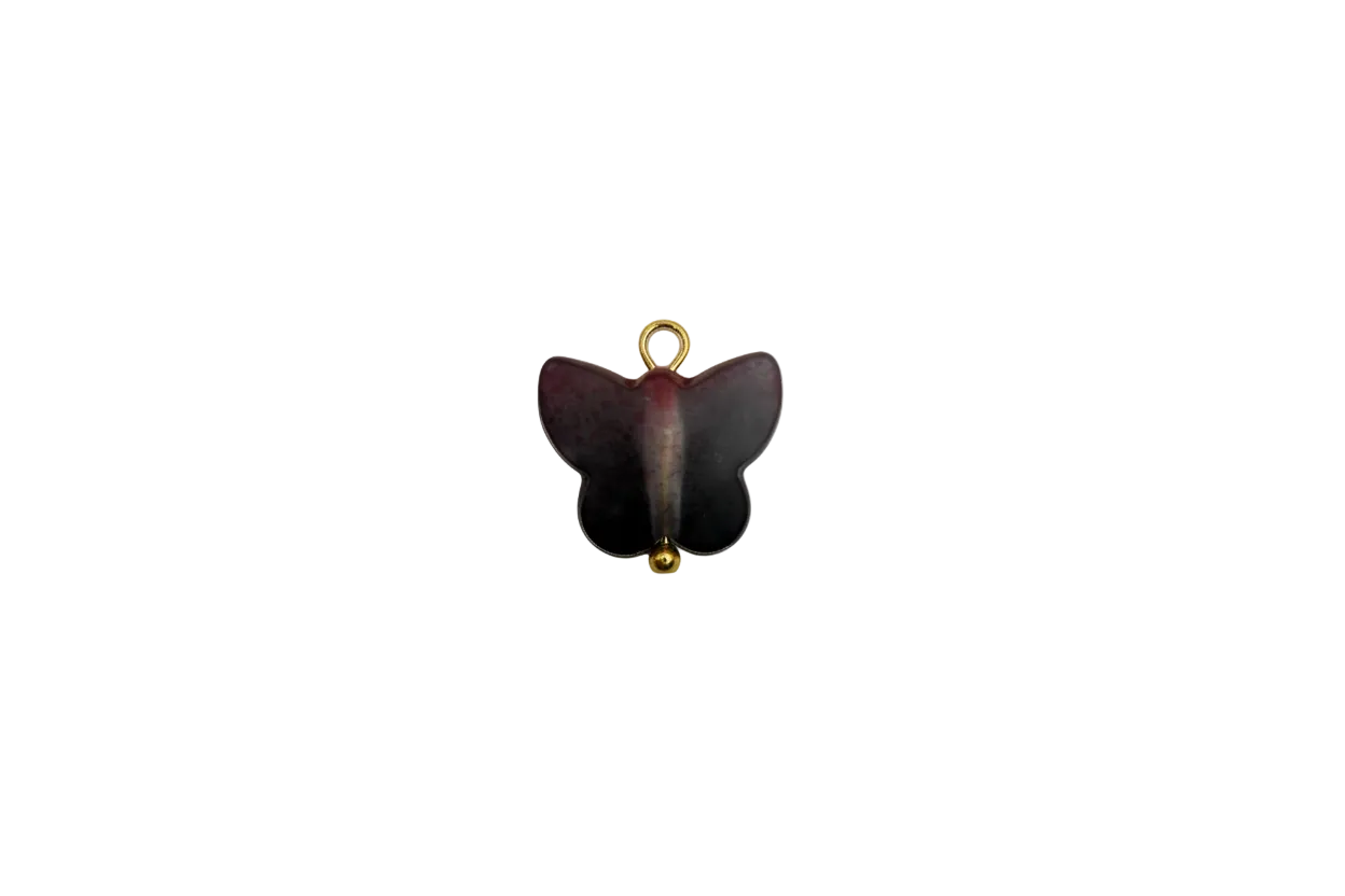 Smoky black butterfly with burgundy gradient and gold accents
