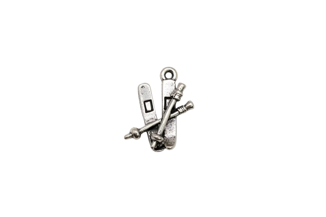 Antique silver ski set with crossed poles