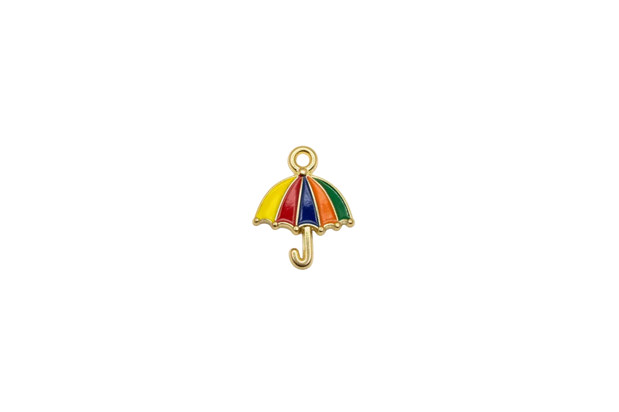 Gold rainbow umbrella with glossy multicolor enamel panels