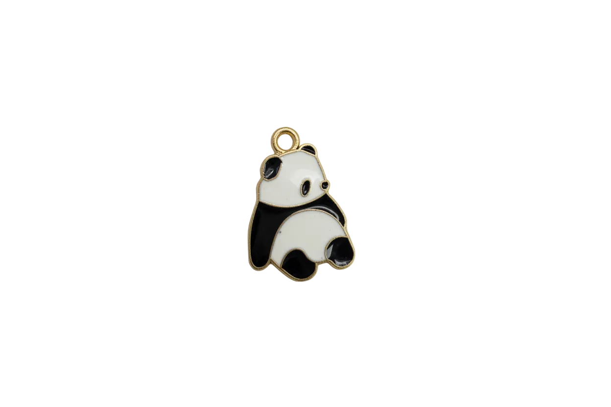 Glossy black and white panda bear with gold outline
