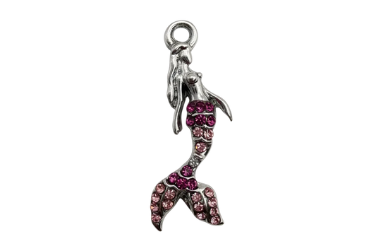 Silver mermaid charm accented with purple and pink pavé crystals