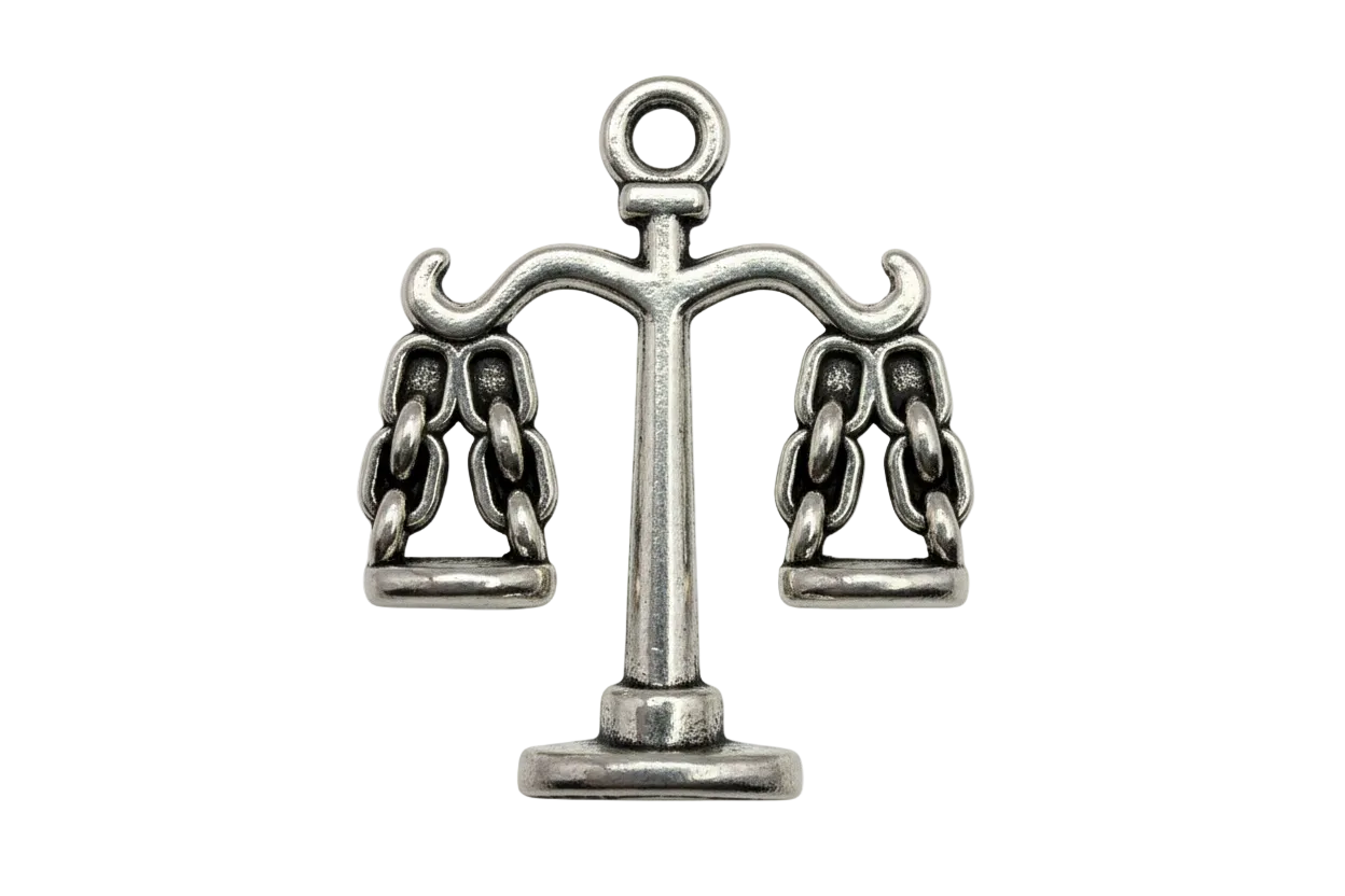 Antique silver balance scale motif with chain-hung trays