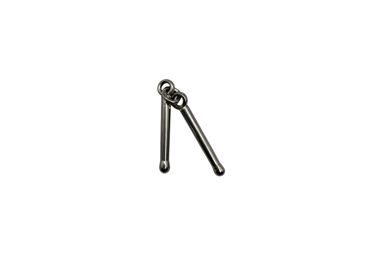 Polished silver nunchaku motif, two smooth rods