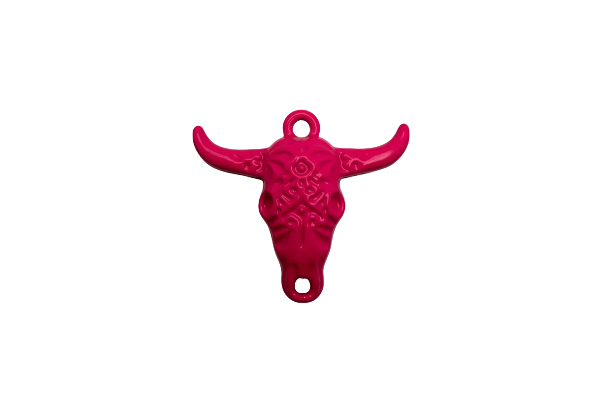Hot pink longhorn skull pendant with embossed details