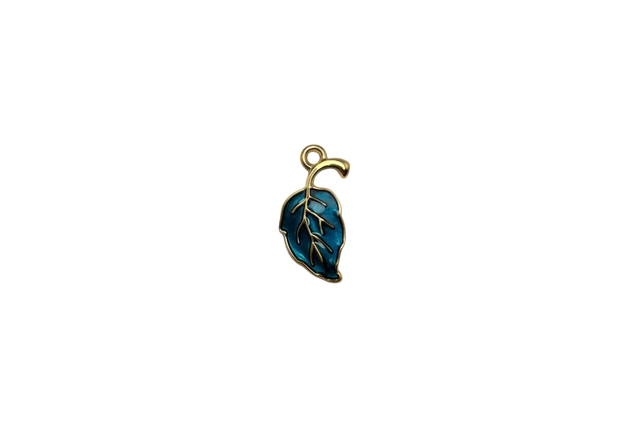 Gold-toned blue enamel leaf with raised vein details