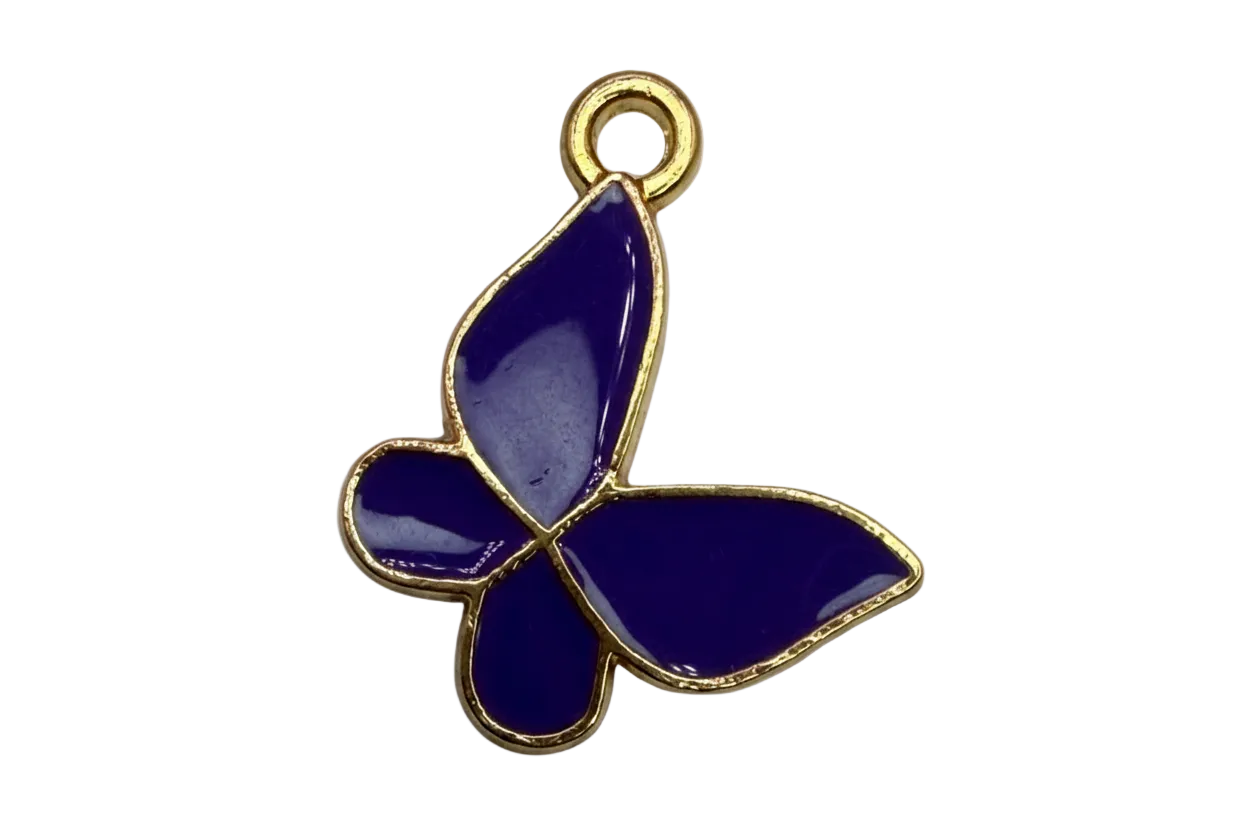 Glossy violet enamel butterfly with gold outline