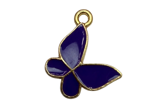 Glossy violet enamel butterfly with gold outline