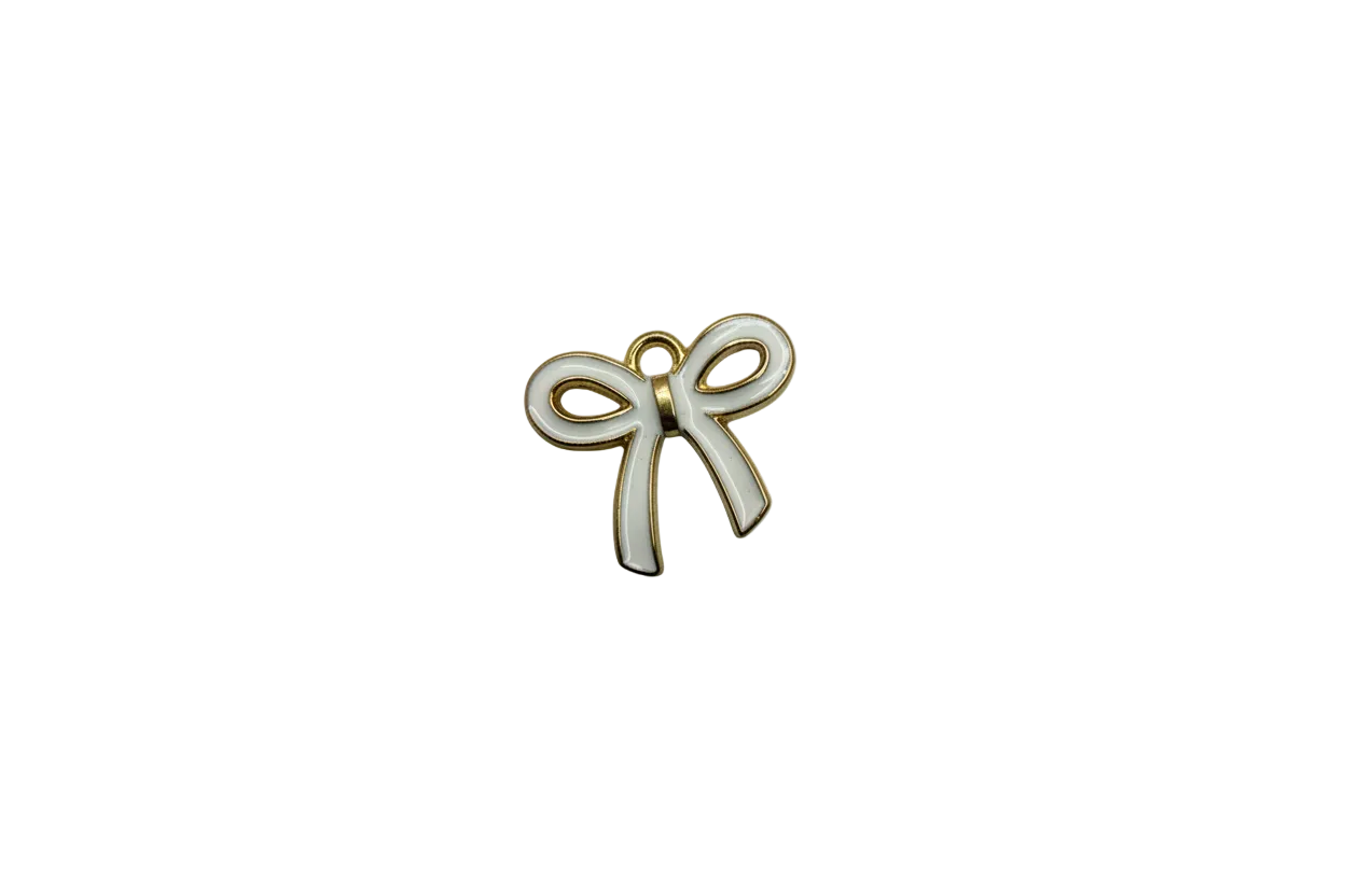 White enamel bow with gold outline