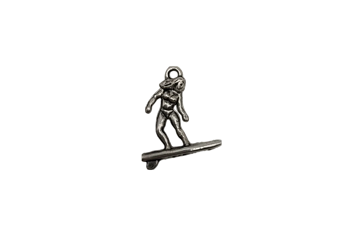 Oxidized silver surfer on surfboard pendant