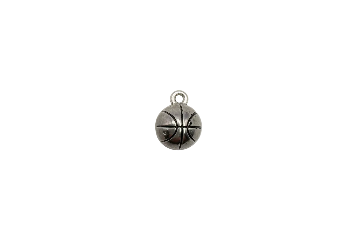 Silver basketball medallion with oxidized grooves