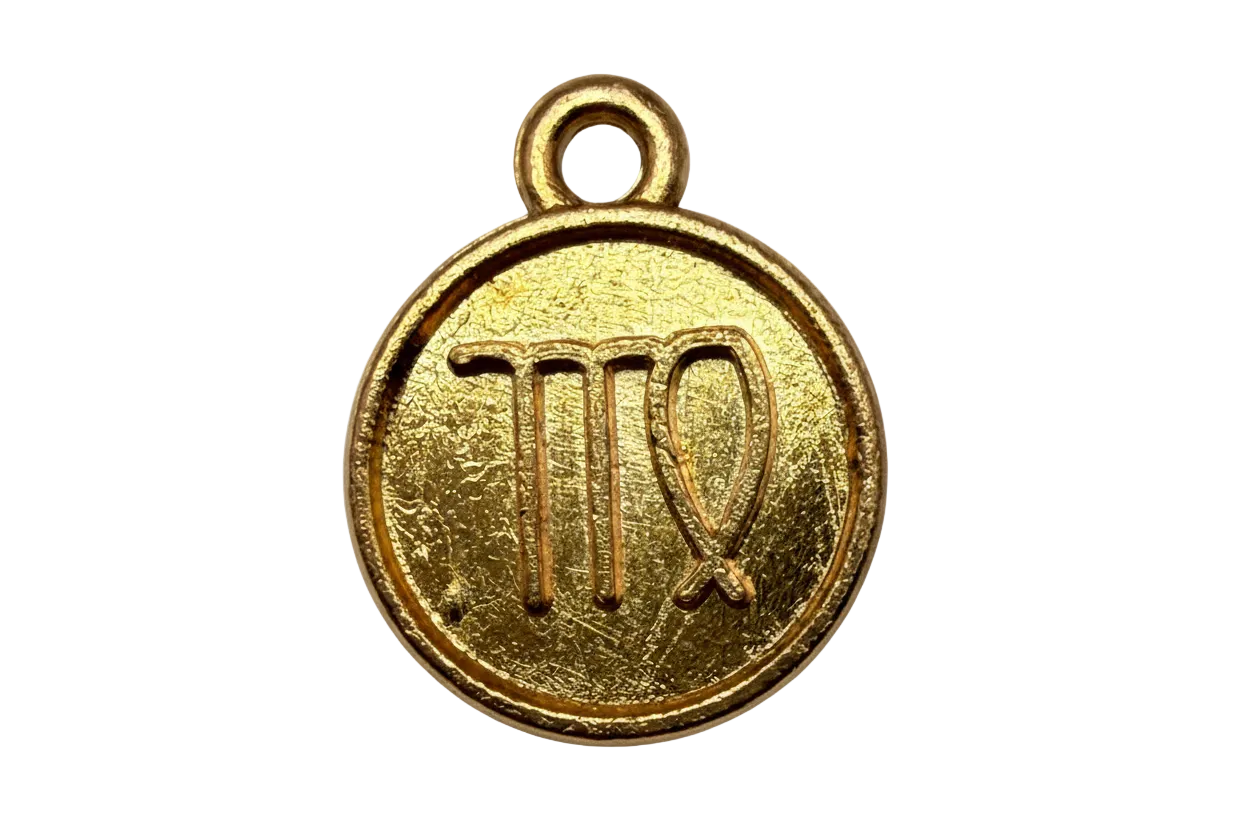Round gold Virgo zodiac coin with raised symbol and textured finish