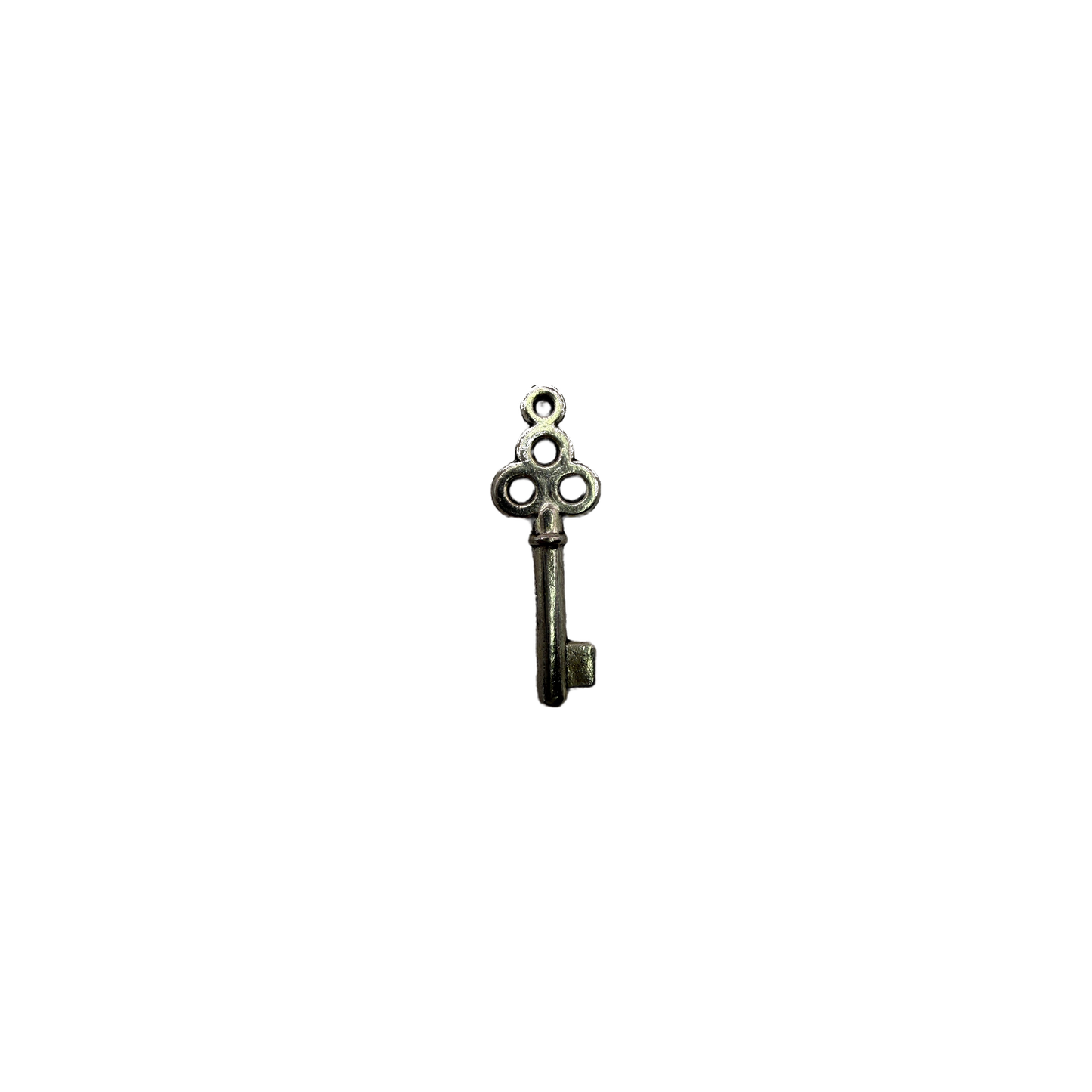 Antique-style silver key pendant with ornate bow