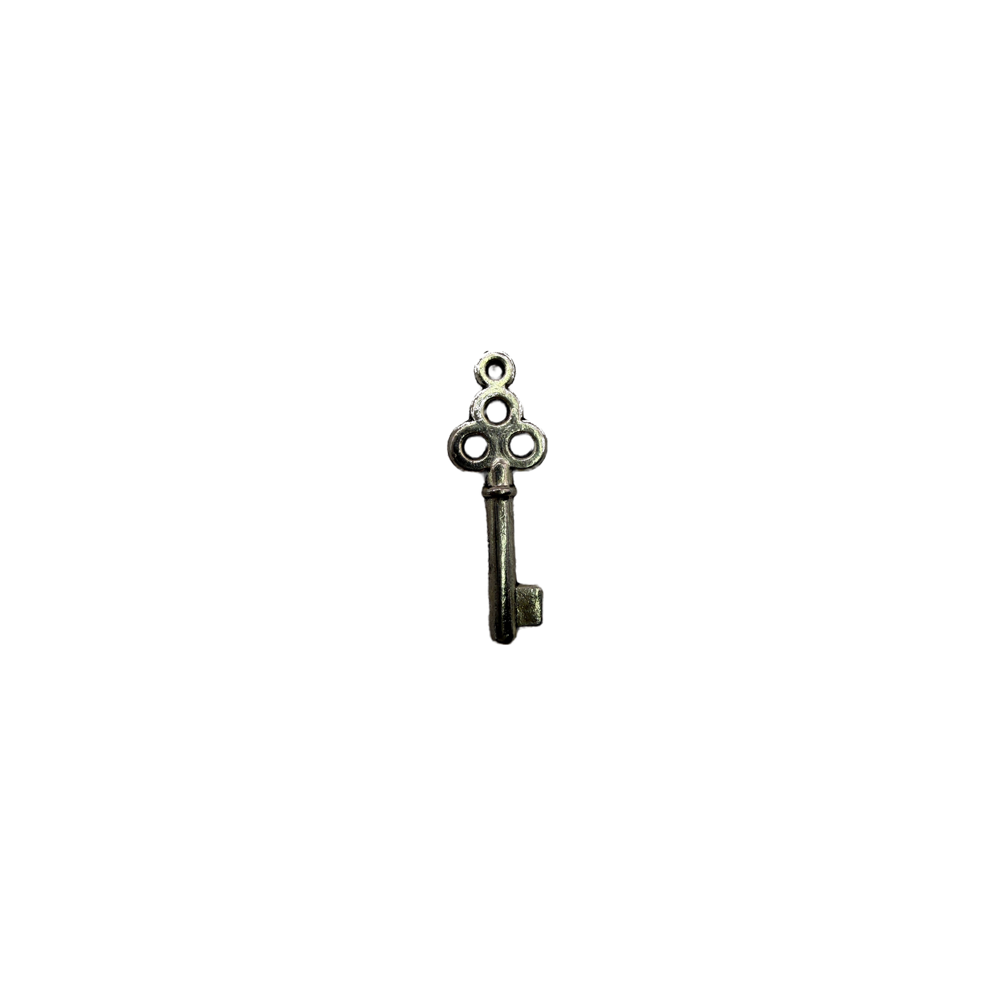 Antique-style silver key pendant with ornate bow