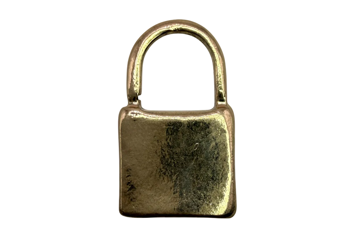 Gold padlock charm with softly aged reflective finish