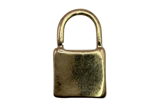 Gold padlock charm with softly aged reflective finish