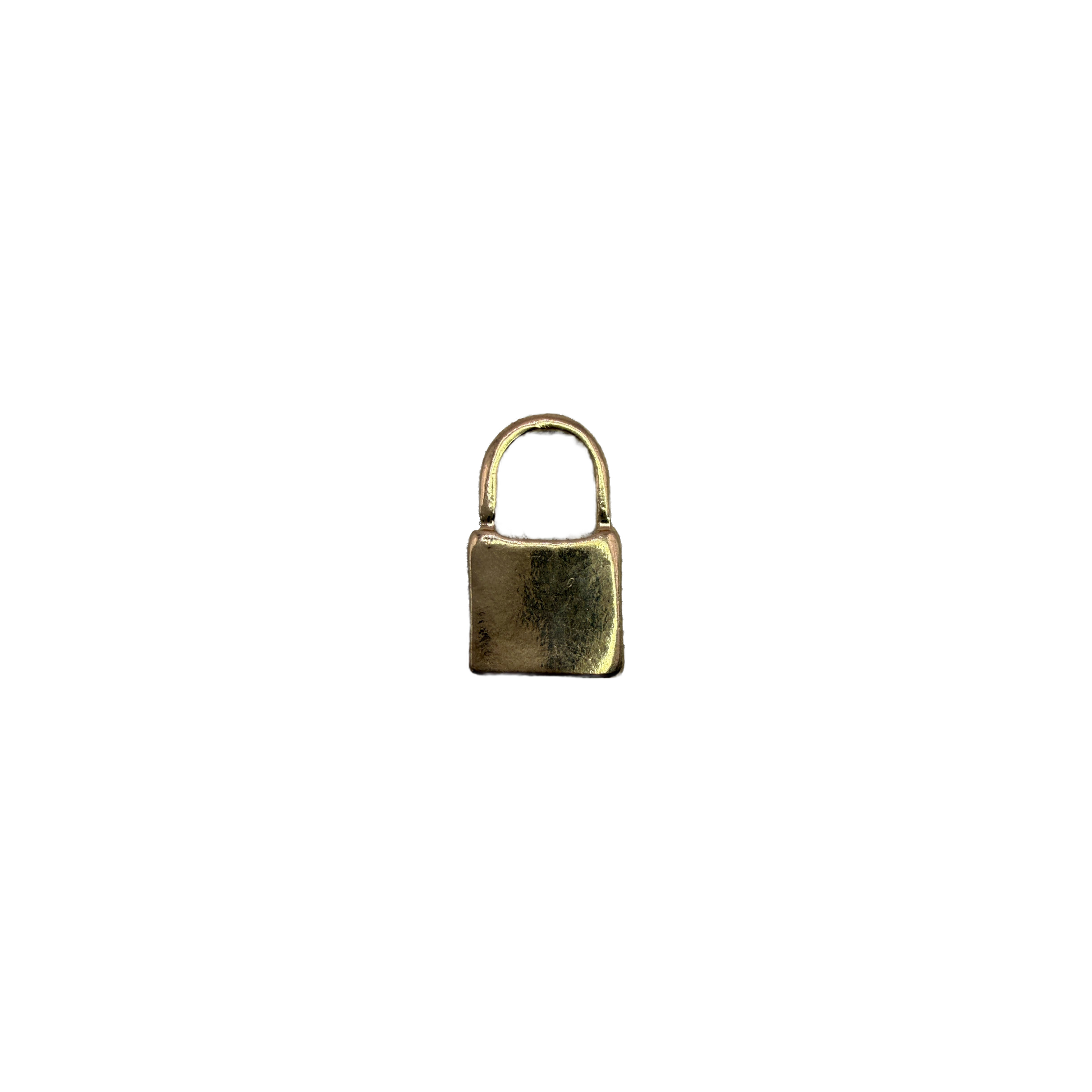 Gold padlock charm with aged reflective finish