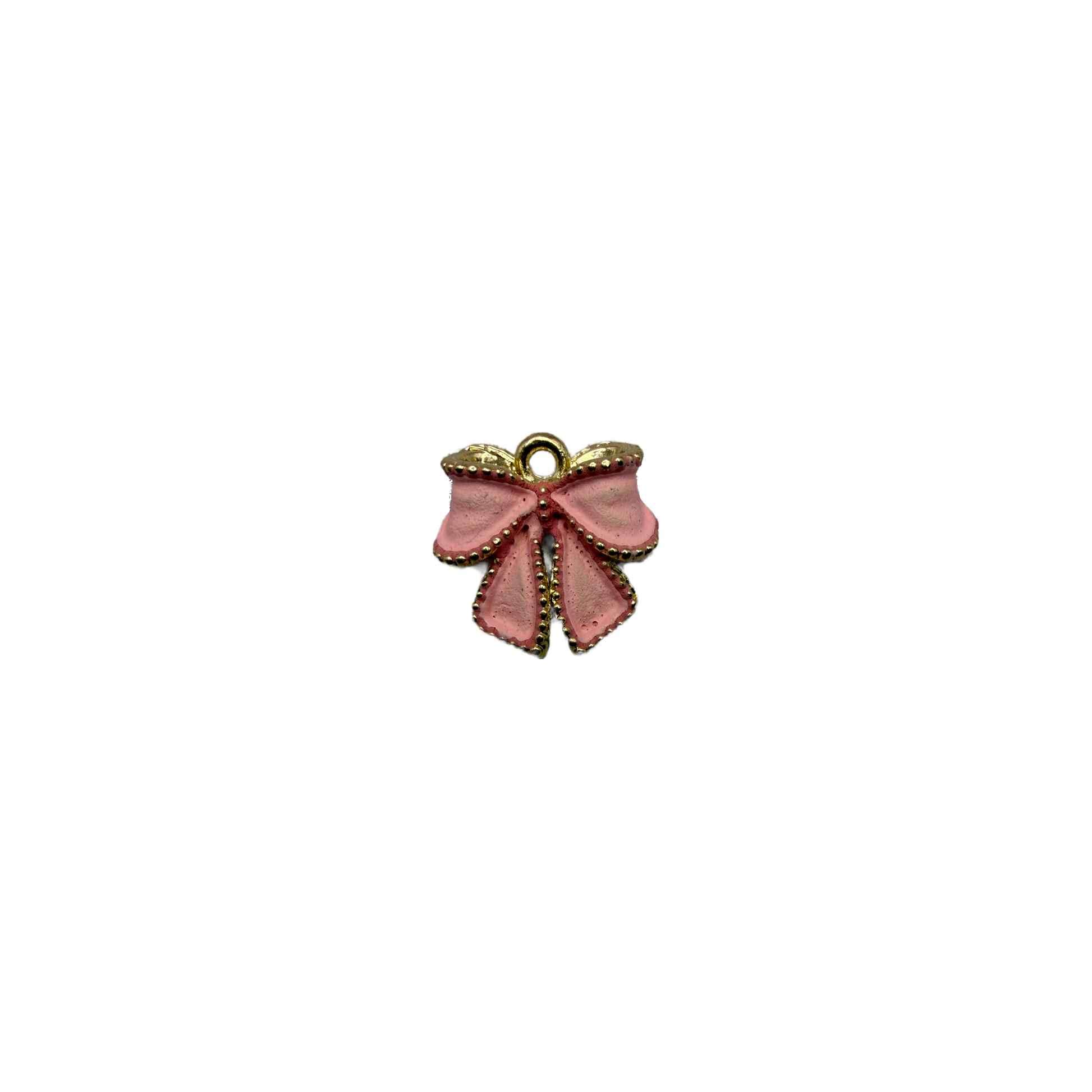 Pink enamel ribbon bow with gold beaded trim