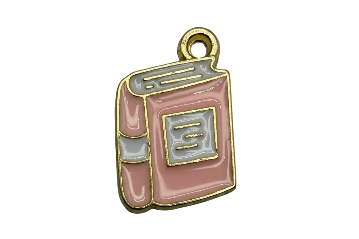 Dusty pink enamel notebook with gray details and gold outline