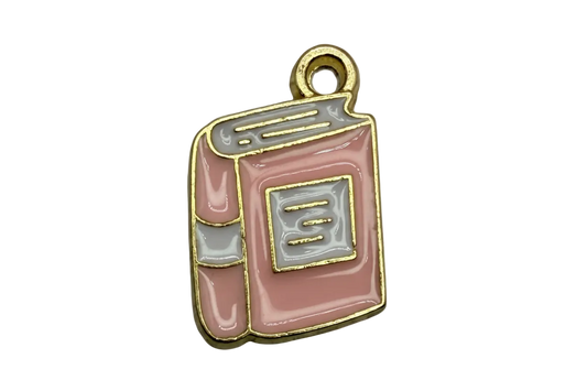 Dusty pink enamel notebook with gray details and gold outline