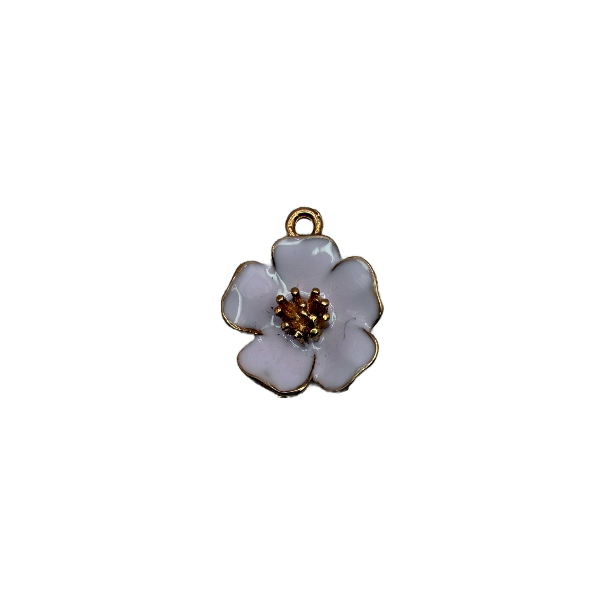 Lilac enamel blossom with gold outline and gold center