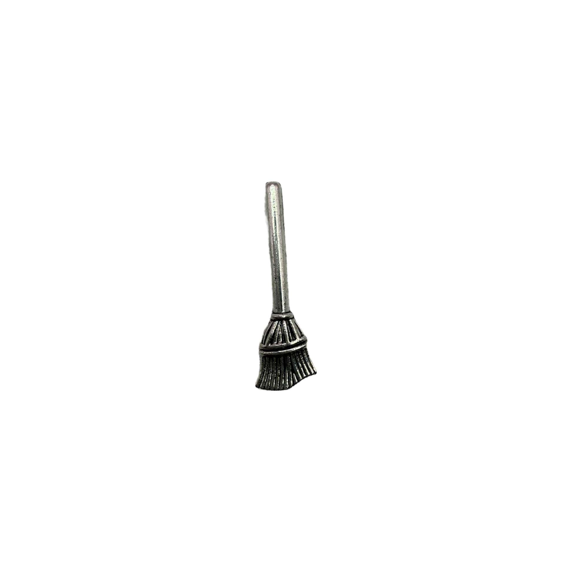 Antique-finish silver broom with ridged bristles