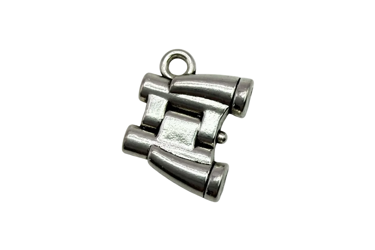 Polished silver buckle link charm with interlocking rounded bars