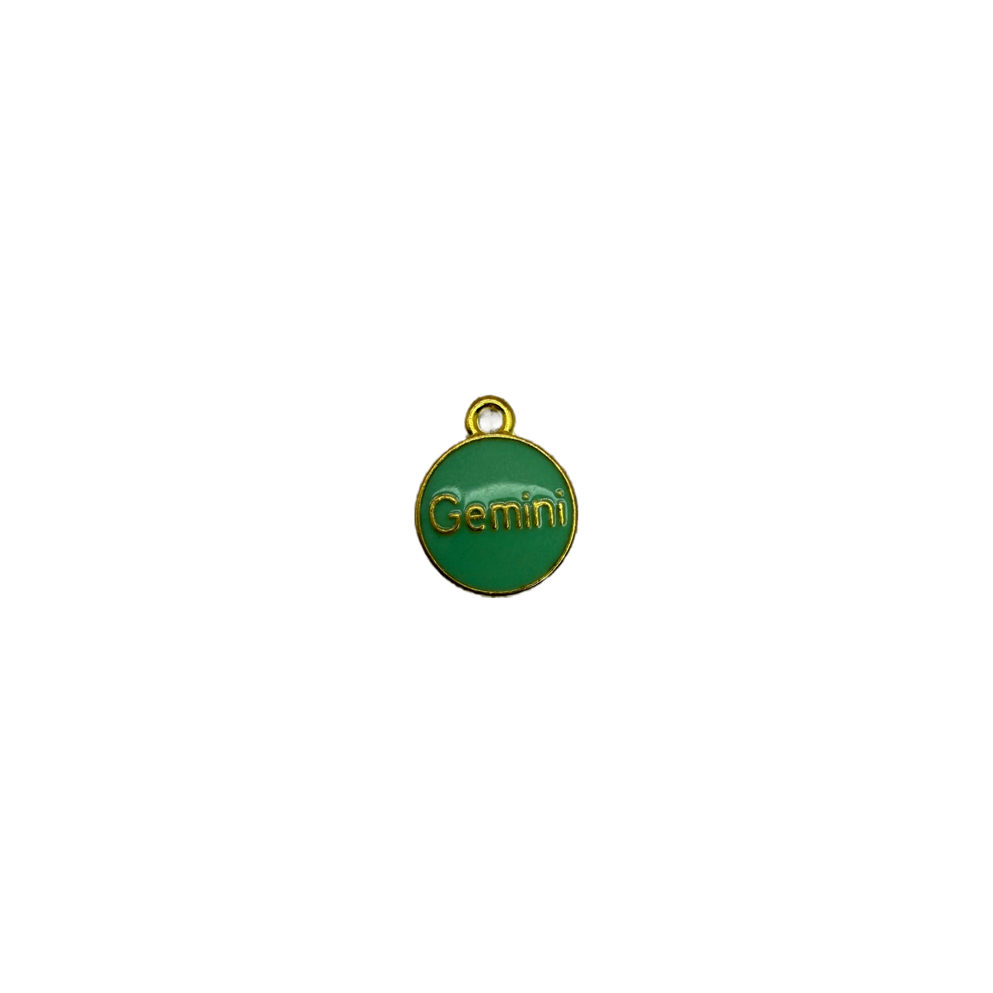 Green enamel Gemini zodiac disk with gold lettering