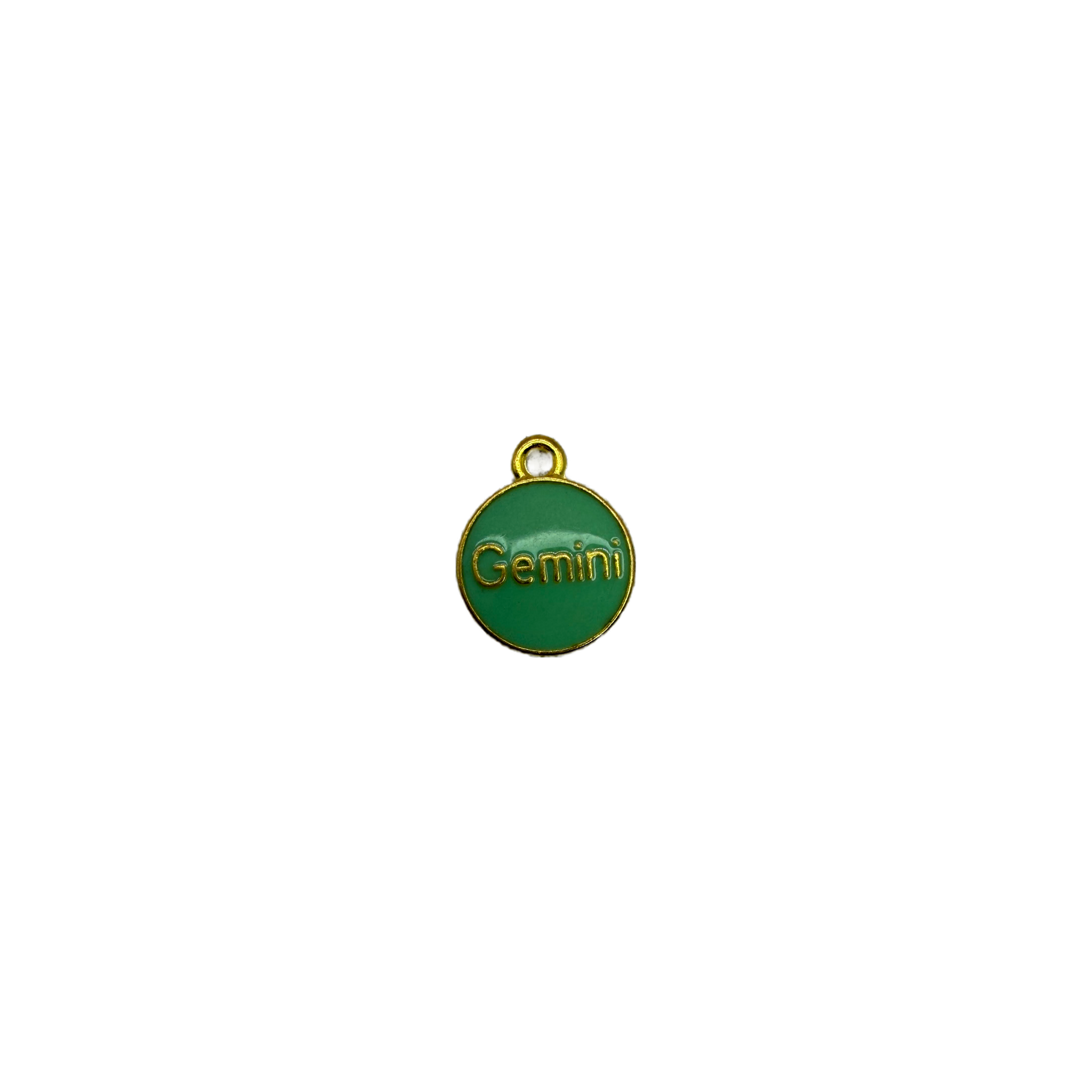 Green enamel Gemini zodiac disk with gold lettering
