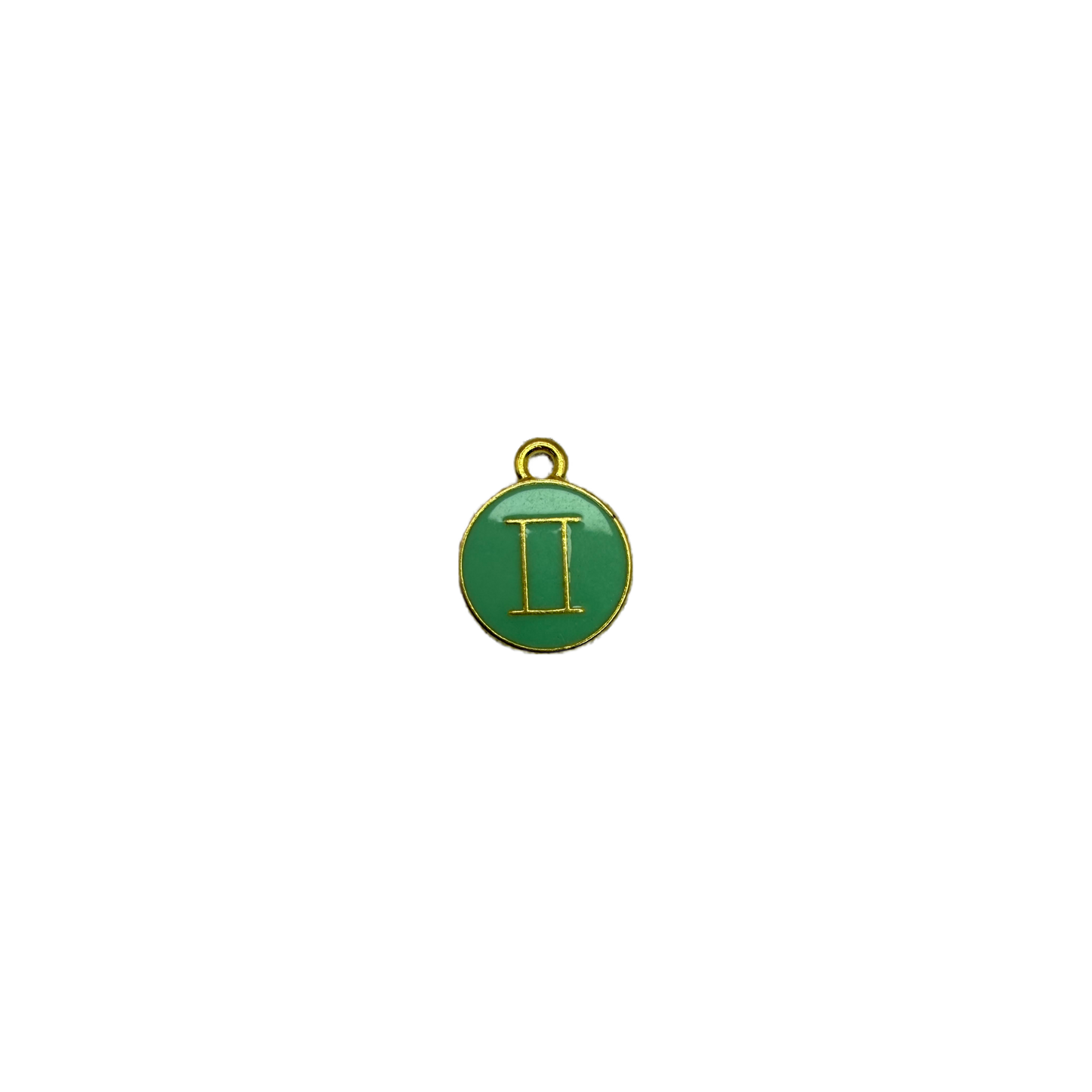 Green enamel disc with gold Gemini symbol