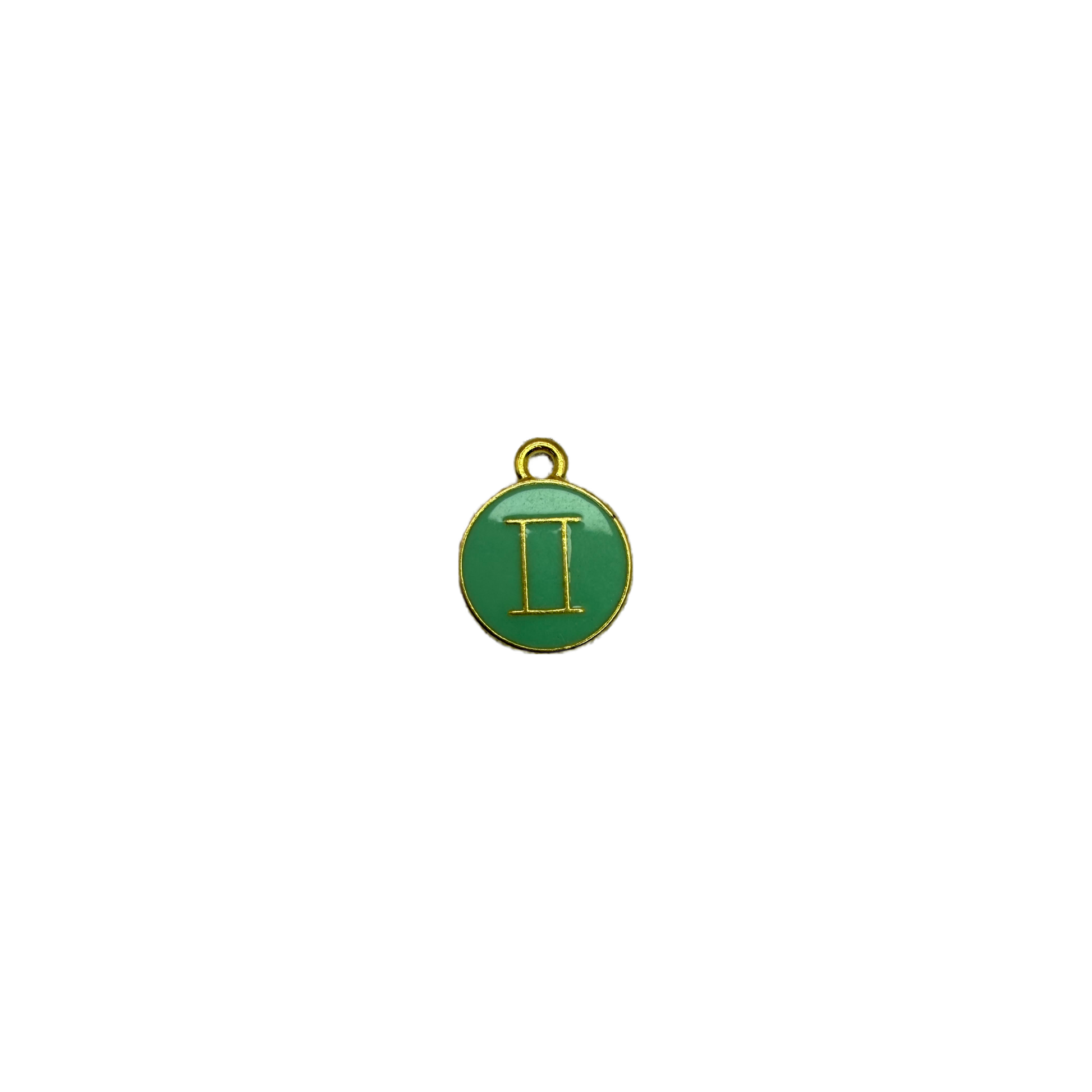 Green enamel disc with gold Gemini symbol