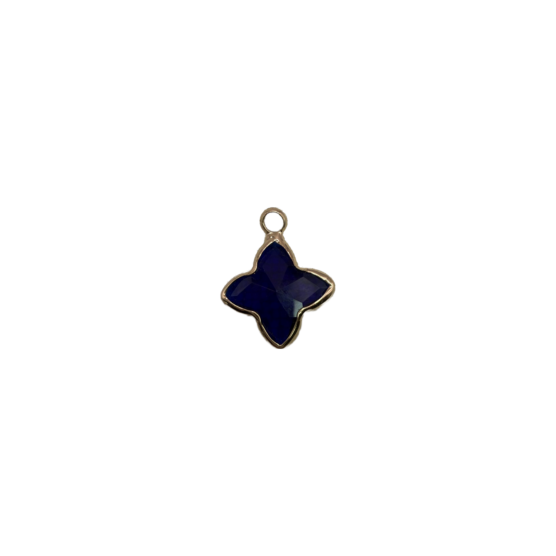 Midnight blue faceted quatrefoil gem in gold