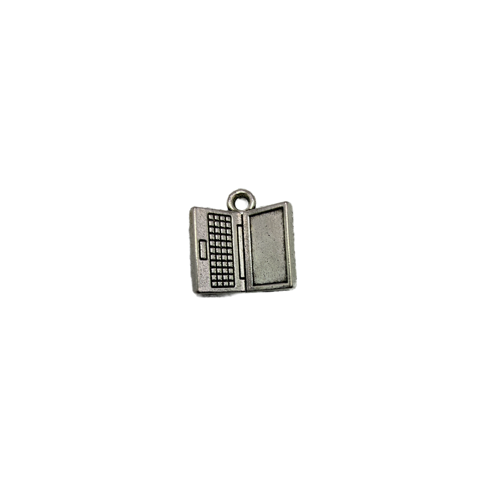 Oxidized silver retro laptop charm with keypad and blank screen