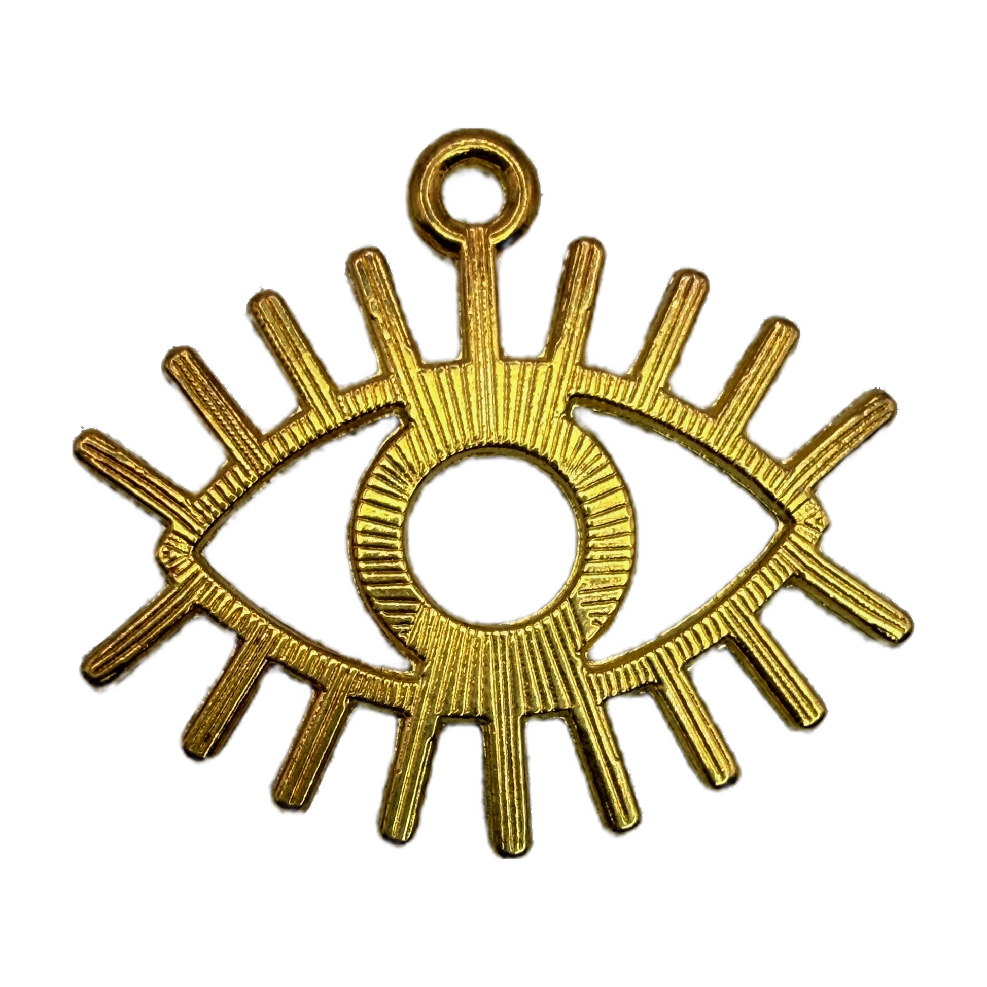 Gold-toned lash eye silhouette with ridged texture and open center