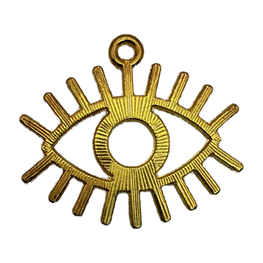 Gold-toned lash eye silhouette with ridged texture and open center