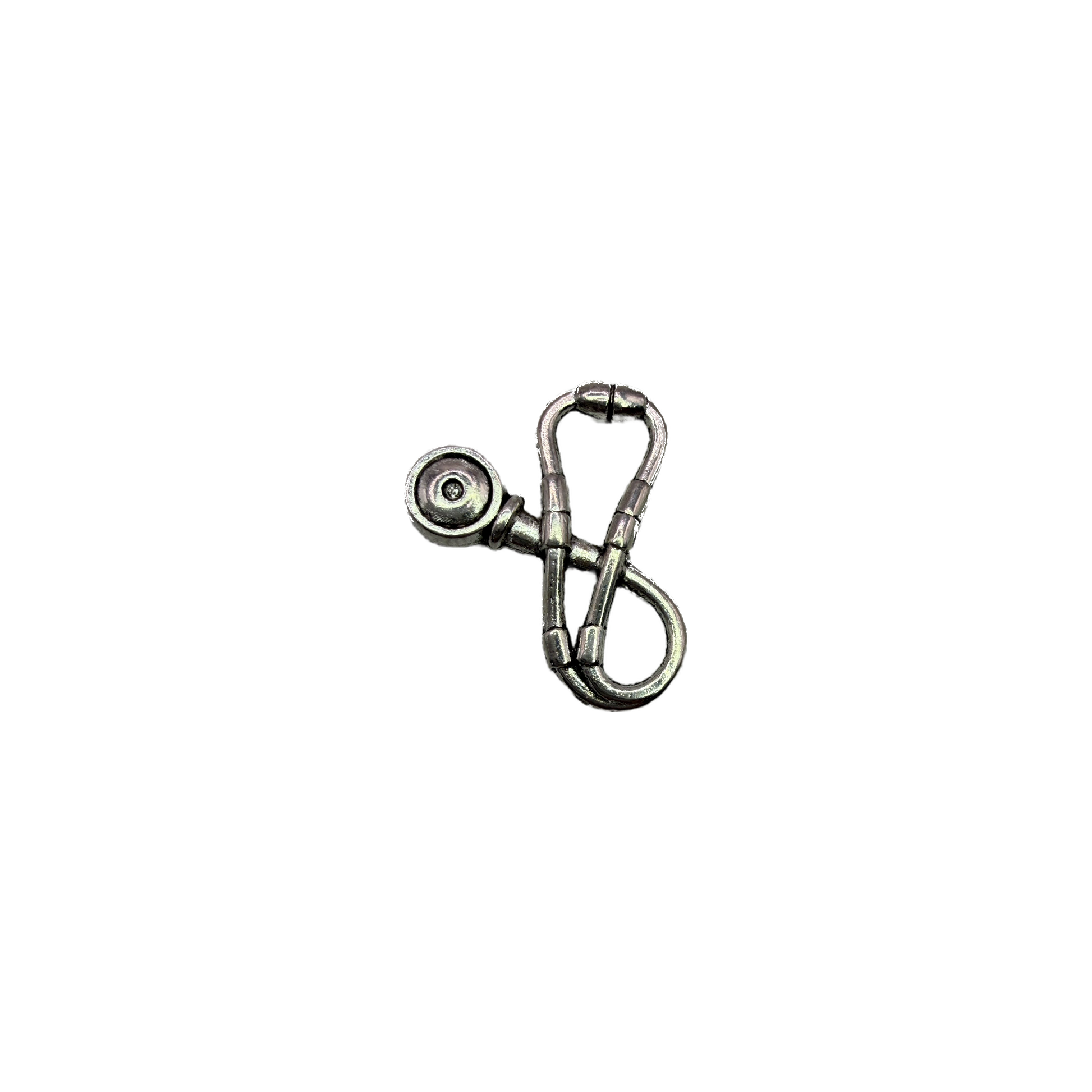 Silver-tone industrial carabiner clip with round disc accent