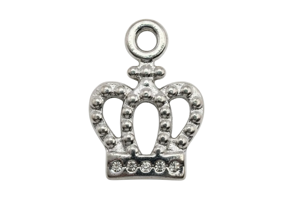 Antiqued silver crown charm with beaded details and clear crystal accents