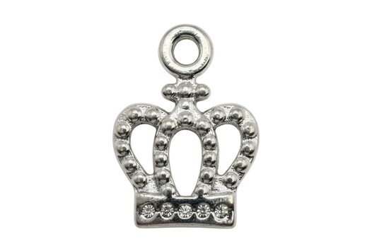 Antiqued silver crown charm with beaded details and clear crystal accents