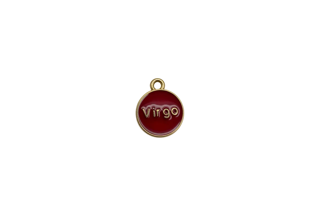 Red enamel Virgo disc with gold rim and lettering