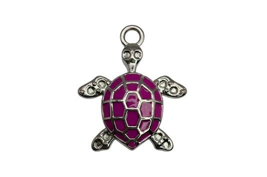 Purple enamel sea turtle with silver-tone outline and textured flippers